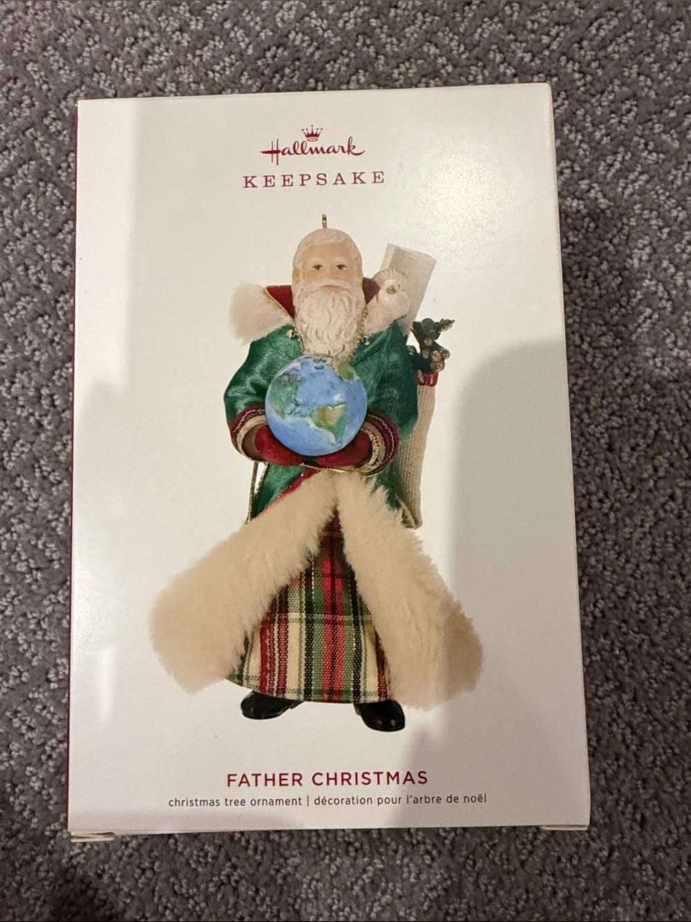 Hallmark 2019 Father Christmas Ornament - Green, Cream & Red Plaid